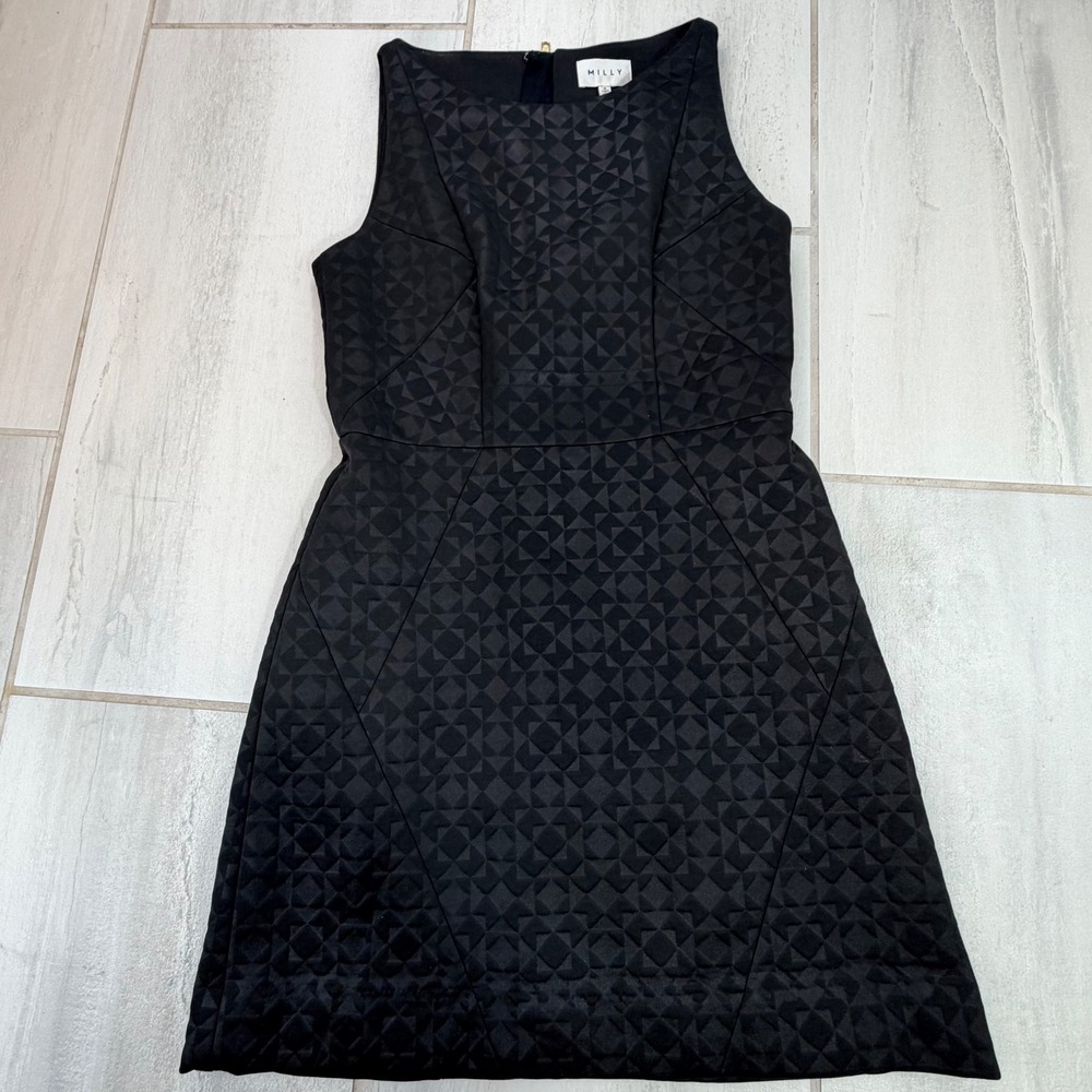 Milly Black Jacquard Geometric Quilted Sleeveless A-Line Mini Dress Size 4